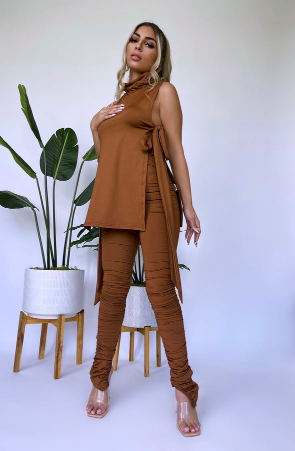 Lilyana High Neck Cutout Pant Set